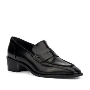 Aquatalia Rada Womens Heeled Penny Loafer Black Leather Waterproof  6.5 - 7 NEW